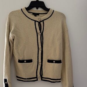 J. Crew Cream Cardigan with Navy Stripes